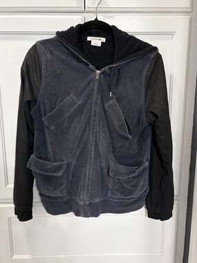 Lacoste Made in France Hooded Corduroy Sherpa Zip Jacket Black Gray Size 40